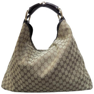 COPY - Auth Gucci Horsebit Large Grey Canvas Hobo…